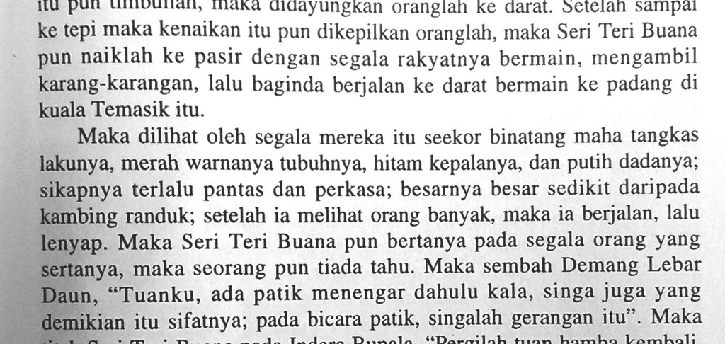 The passage concerning the actual sighting in the Sulalat us-Salatin (Sejarah Melayu)
